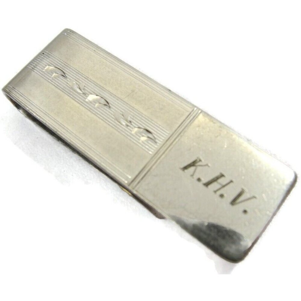 Vintage Foster USA Money Clip Monogrammed "K.H.V." Men Wallet ID